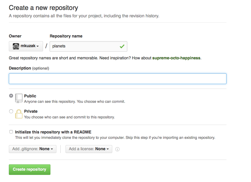 Creating a Repository on GitHub (Step 2)